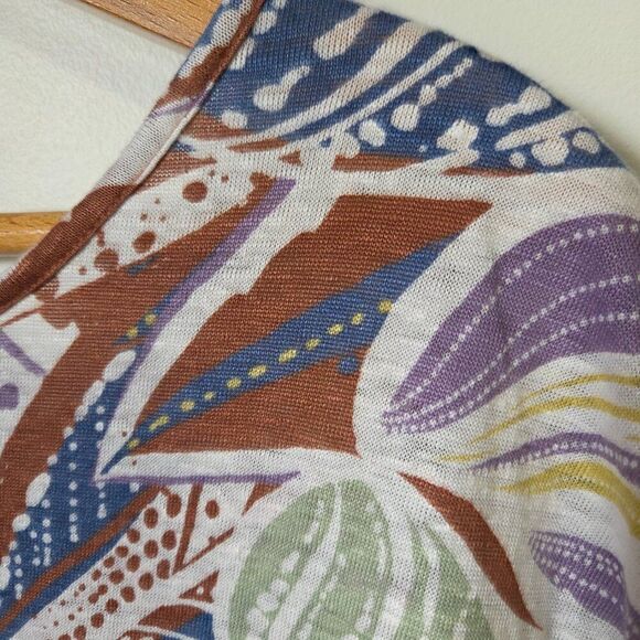 EUC FOLIAGE PRINT 100% LINEN CAP SLEEVES TOP SIZE MEDIUM WOMENS - Picture 9 of 16